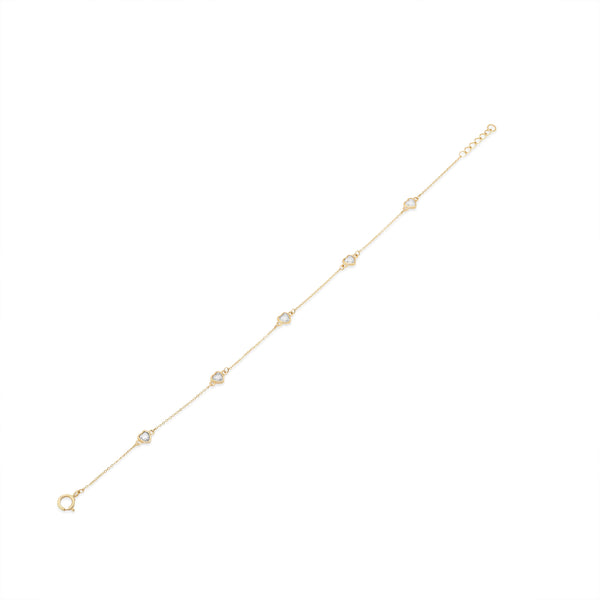 14KB0001. - 14 Karat Yellow Gold Multi Heart Clear CZ Charm Adjustable Bracelet