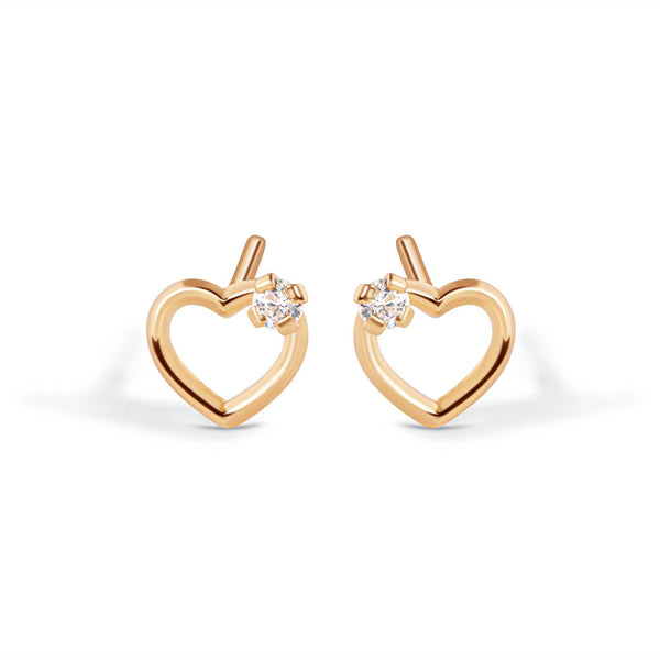 14E00437. - 14 Karat Heart Silhoutte Clear CZ Screw Back Earrings