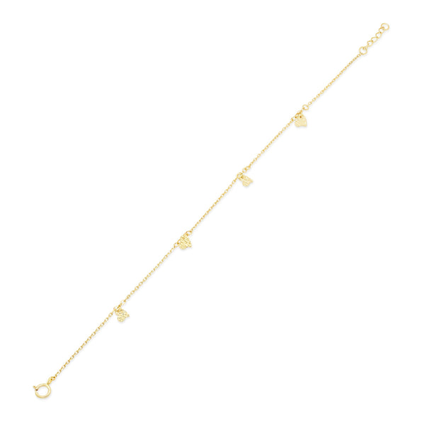 14KB0003. - 14 Karat Yellow Gold Diamond Cut Heart Charms 4mm Adjustable Bracelet