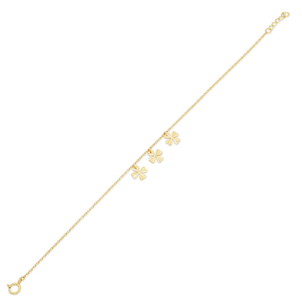 14KB0005. - 14 Karat Yellow Gold Diamond Cut Four Leaf Clover Charms Adjustable Bracelet