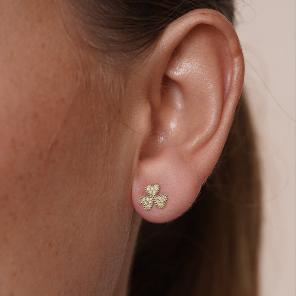 14KE0010. - 14 Karat Yellow Gold Beaded & Honeycomb Clover Earrings