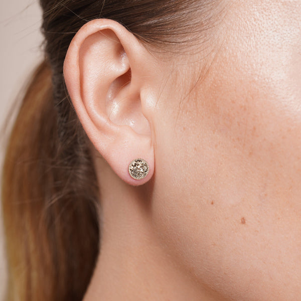 14KE0015. - 14 Karat Yellow Gold Beaded & Confetti Diamond Cut Disc Earrings
