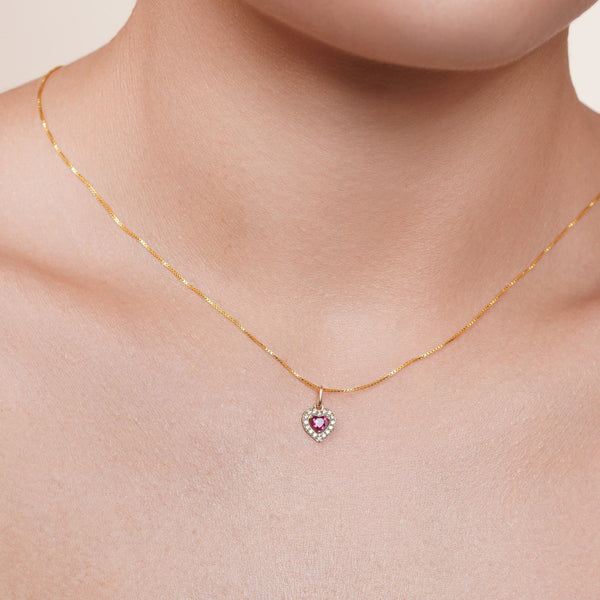 14KP0005. - 14 Karat Yellow Gold 8.5mm Heart Red Middle CZ and Clear CZ Pendant
