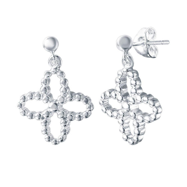 Silver 925 Rhodium Plated Clover Dangling Stud Earrings
