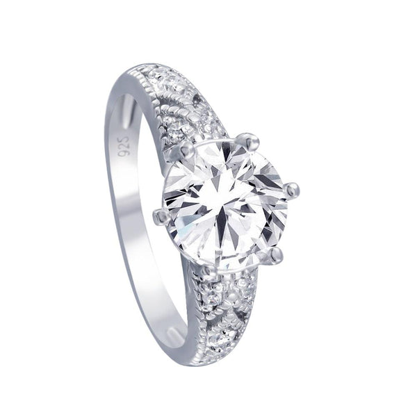Silver 925 Rhodium Plated Clear Pave CZ Solitaire Ring
