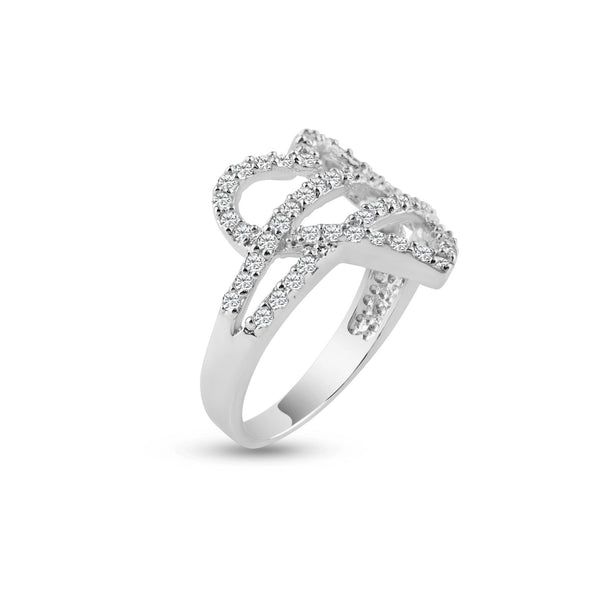 Silver 925 Rhodium Plated Pave Set CZ Open Heart Ring