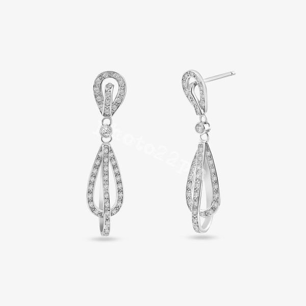 Silver Rhodium 925 Plated Micro Pave Clear Open Teardrop CZ Dangling Earrings