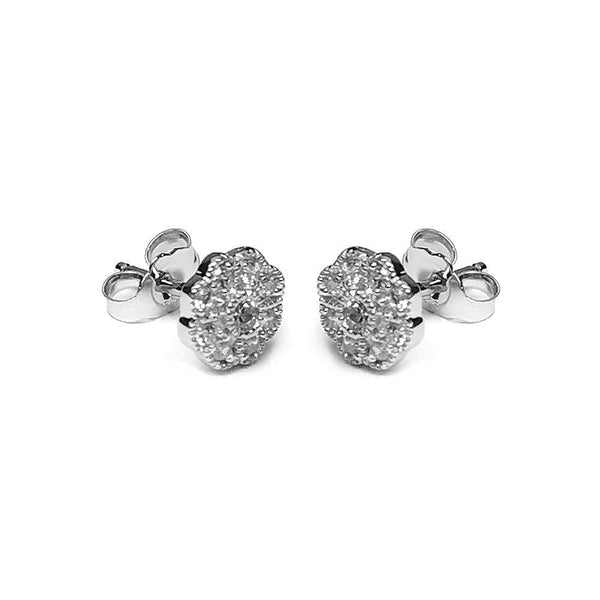 Silver 925 Rhodium Plated Micro Pave Clear Sun CZ Stud Post Earrings