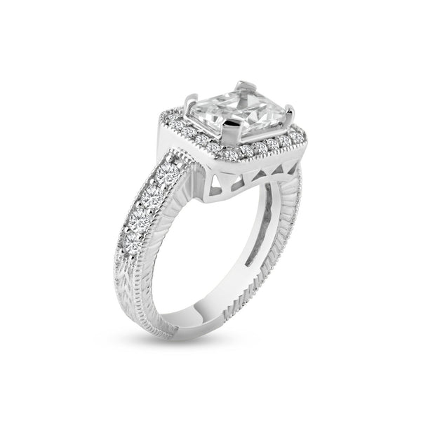 Silver 925 Rhodium Plated Pave Clear Cluster CZ Square Ring