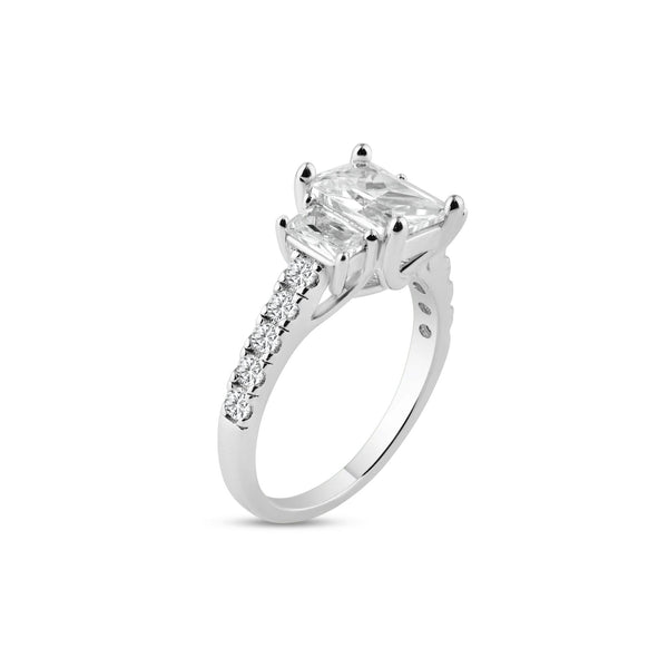 Silver 925 Rhodium Plated Micro Pave CZ Past Present Future Ring