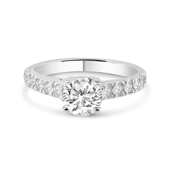 Silver 925 Rhodium Plated Micro Pave Clear Round Center CZ Ring