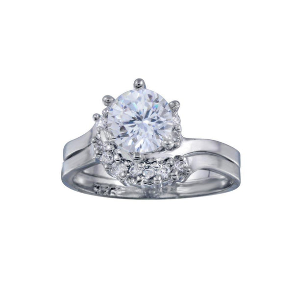 Silver 925 Rhodium Plated Clear Cluster Solitaire CZ Engagement Ring Set