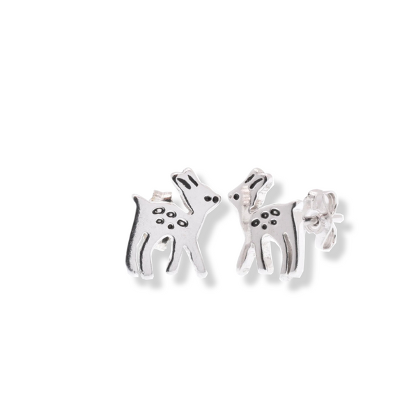 Rhodium Plated 925 Sterling Deer 8mm x 10.5mm Stud Earring