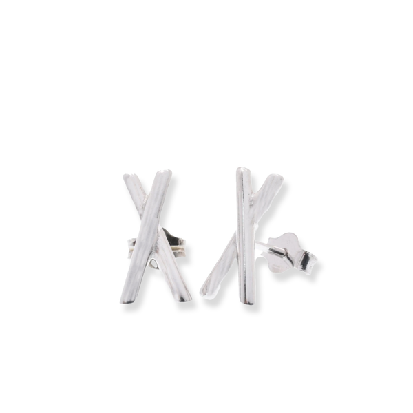 Rhodium Plated 925 Sterling X 6.1mm x 11.8mm Stud Earring