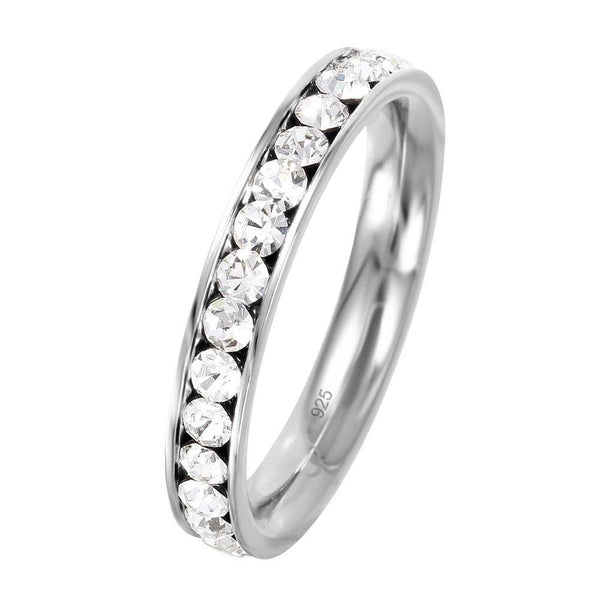 Rhodium Plated 925 Sterling Silver Birthstone April Channel Eternity Band