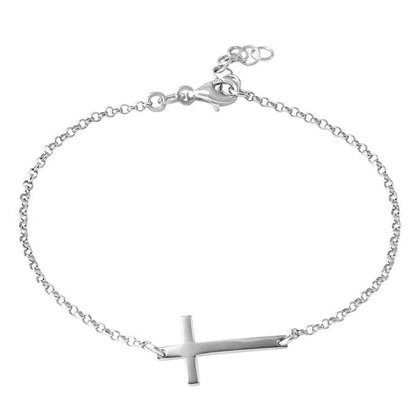 Silver 925 High Polished Italian Rolo Chain with Cross Bracelets
