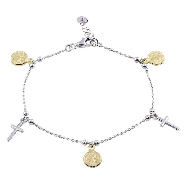 Gold Plated 925 Sterling Two-Tone 925 Sterling Silver Dangling Charm Bead Bracelet