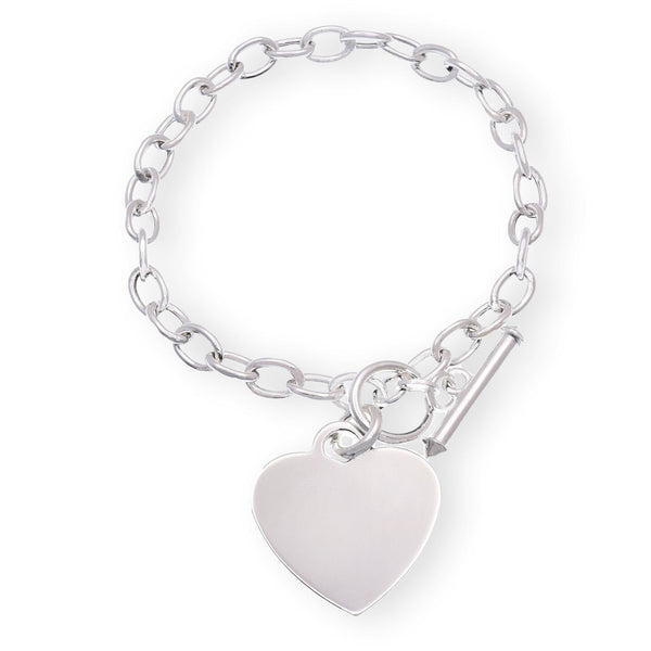 High Polished 925 Sterling Silver 17.8mm x 19mm Heart Charm Bracelet