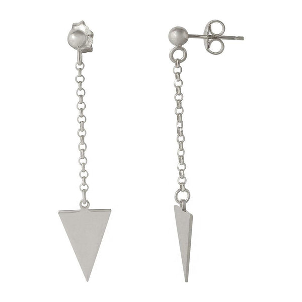 Silver 925 Rhodium Plated Hanging Triangle Earrings