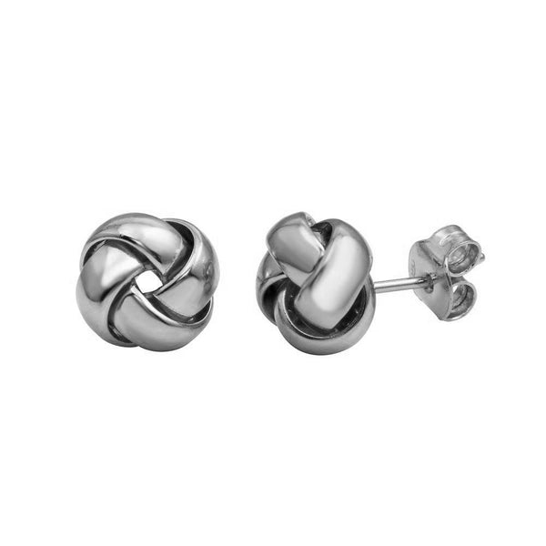 Rhodium Plated 925 Sterling Silver Knot Stud Earrings