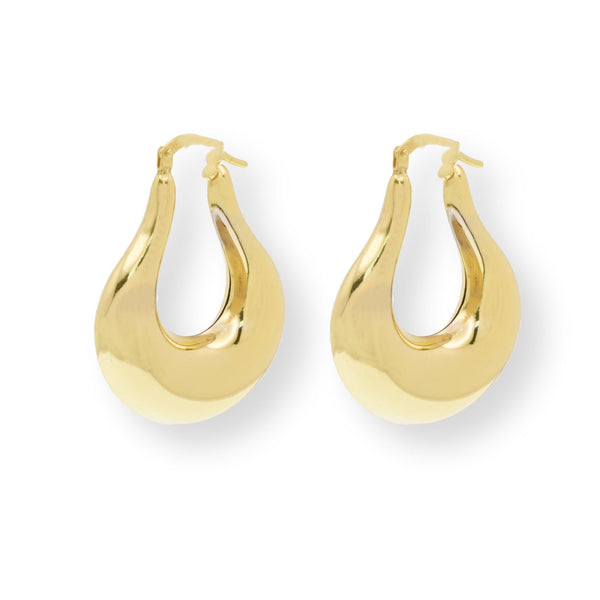 Gold Plated 925 Sterling Silver Puffed Chunky Teardrop Latch Lock Earring