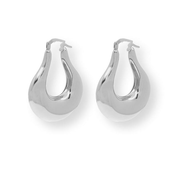 Rhodium Plated 925 Sterling Silver Puffed Chunky Teardrop Latch Lock Earring