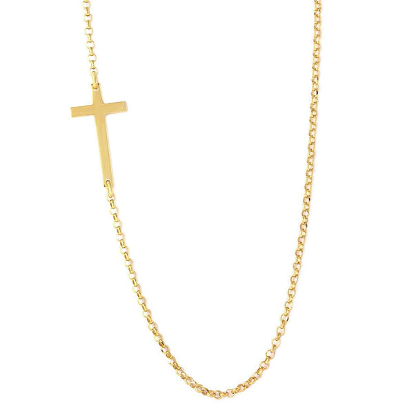 Silver 925 Gold Plated Rolo Necklace With Cross