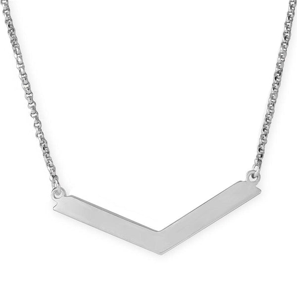 Silver 925 Rhodium Plated Wide V Accent Necklace