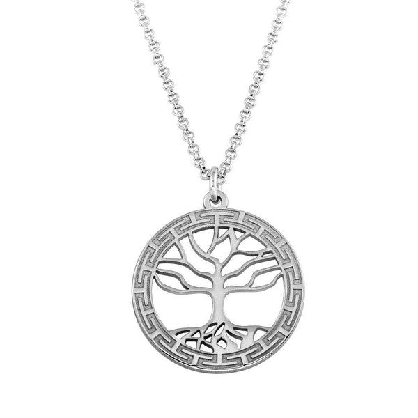 Rhodium Plated 925 Sterling Silver Tree of Life Pendant Necklace