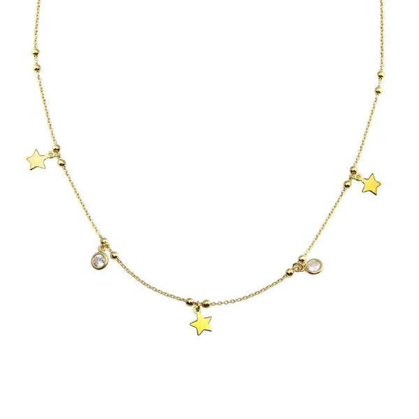 Gold Plated 925 Sterling Silver Star and Beads CZ Necklace