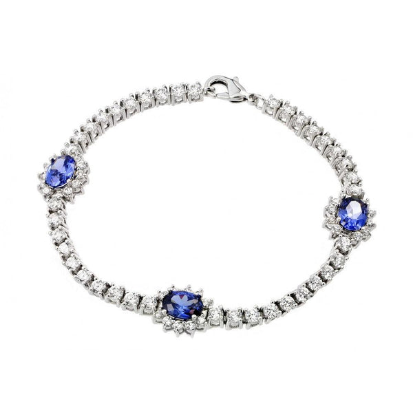 Silver 925 3 Oval Tanzanite CZ Bracelet