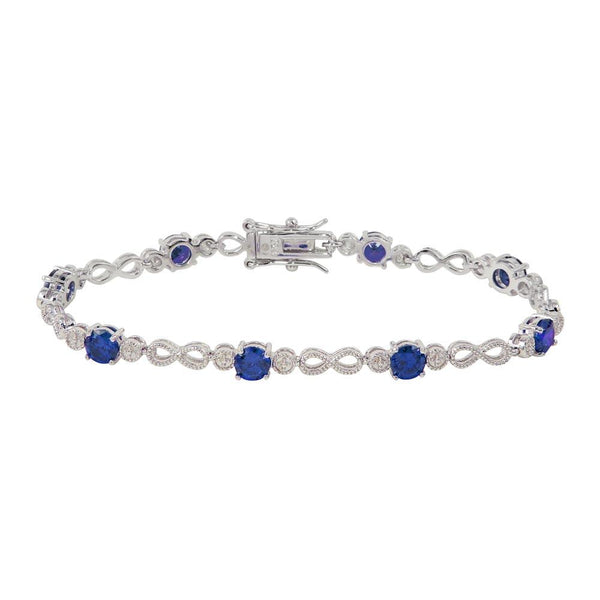 Rhodium Plated 925 Sterling Silver Blue CZ Infinity Tennis Bracelet
