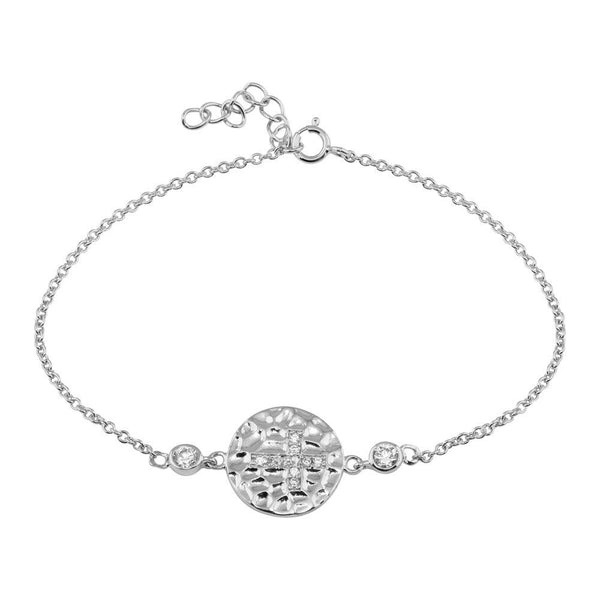 Silver 925 Rhodium Plated Circle Flower CZ Inlay Bracelet