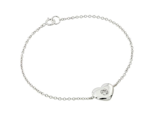Silver 925 Rhodium Plated Single Heart Clear Center CZ Bracelet