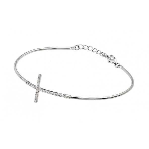 Silver 925 Rhodium Plated Cross Clear CZ Bracelet