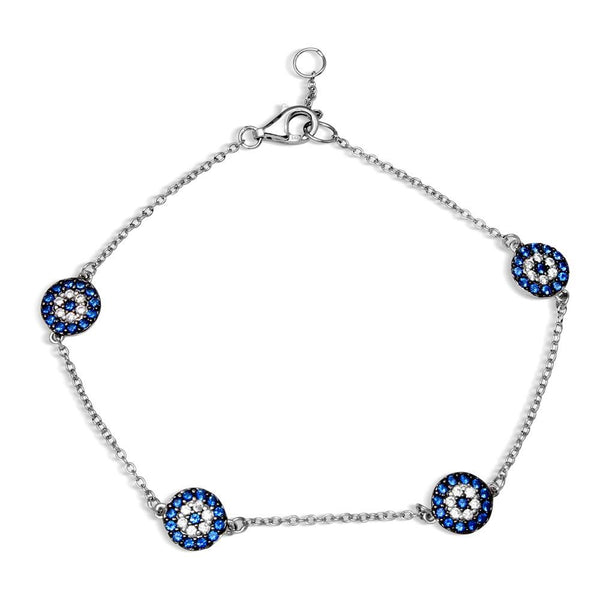 Black Rhodium and Rhodium Plated 925 Sterling Silver Evil Eye Bracelet