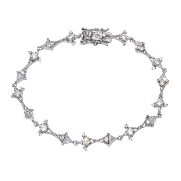 Rhodium Plated 925 Sterling Silver  Plated CZ Tennis Link Bracelet