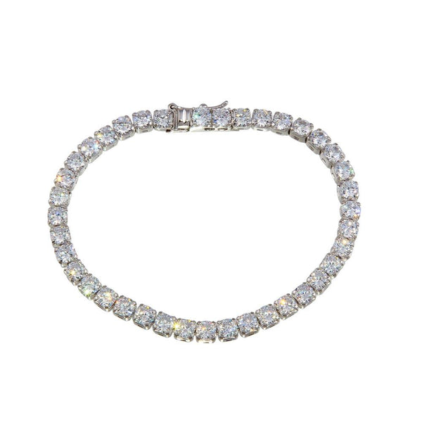 Rhodium Plated 925 Sterling Silver Round CZ Tennis 4mm Bracelet