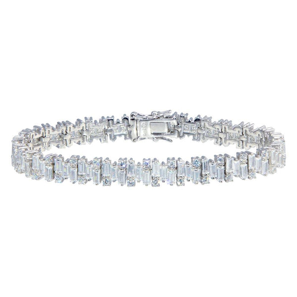 Rhodium Plated 925 Sterling Silver Baguette CZ Bracelet