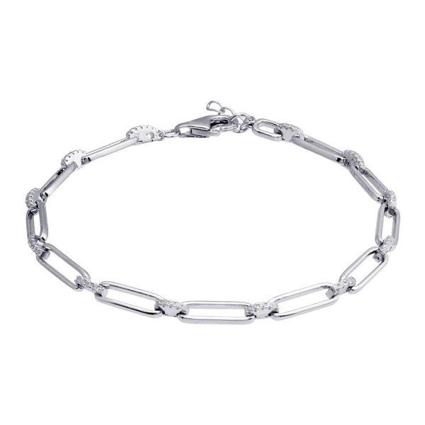 925 Sterling Silver CZ Rectangle Link Bracelet