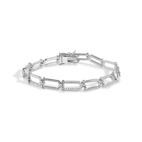 Rhodium Plated 925 Sterling Silver U Link Clear CZ Tennis Bracelet