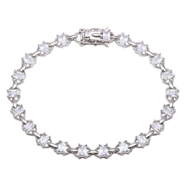 Rhodium Plated 925 Sterling Silver 6.1mm Link CZ Tennis Bracelet