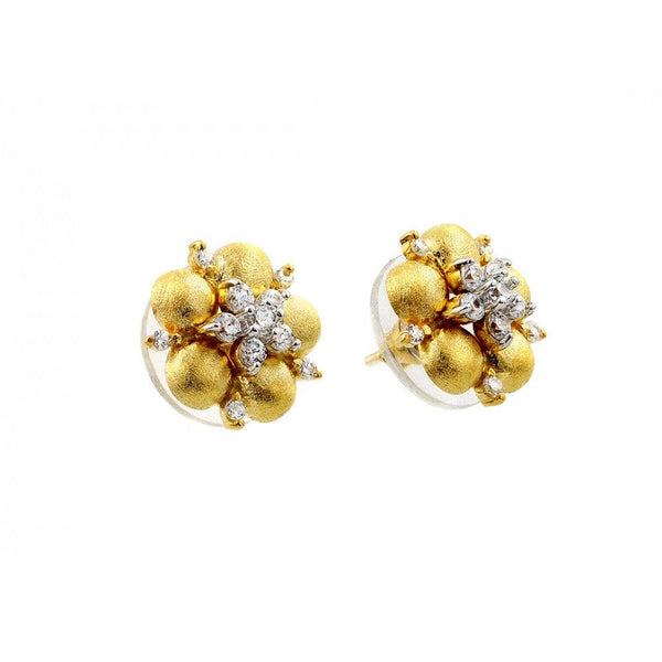Silver 925 Gold Plated Flower Center Clear CZ Stud Earrings