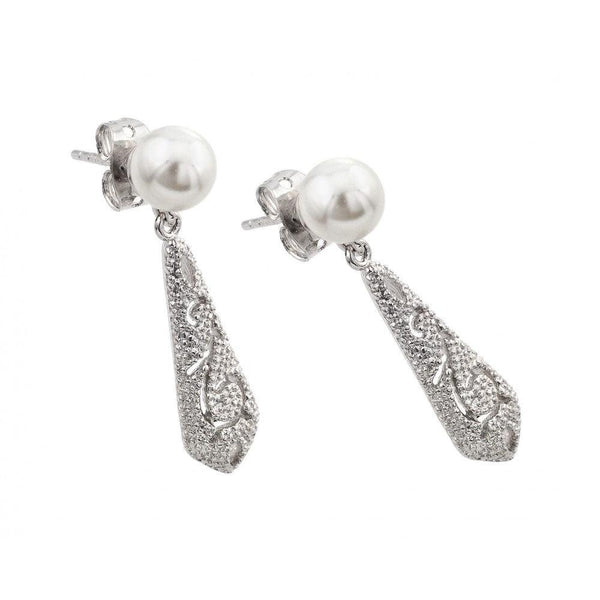Silver 925 Rhodium Plated Teardrop CZ Inlay Dangling Stud Earrings