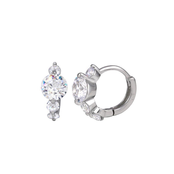 Silver 925 Rhodium Plated Past Present Future CZ huggie hoop Earrings