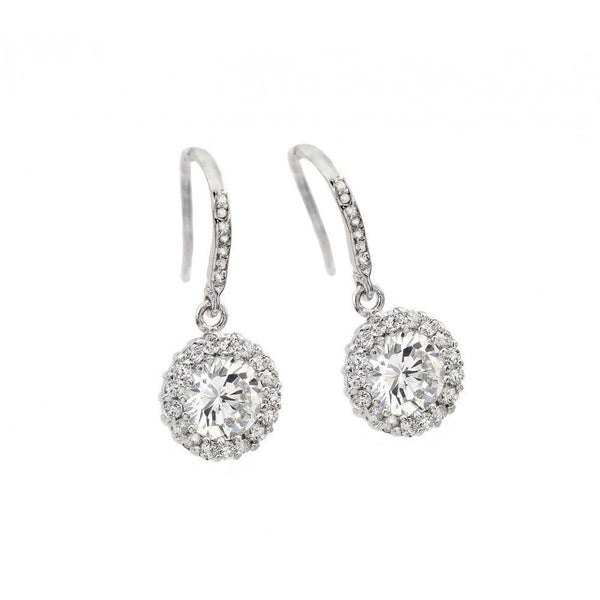 Silver 925 Rhodium Plated Round Center CZ Hook Earrings