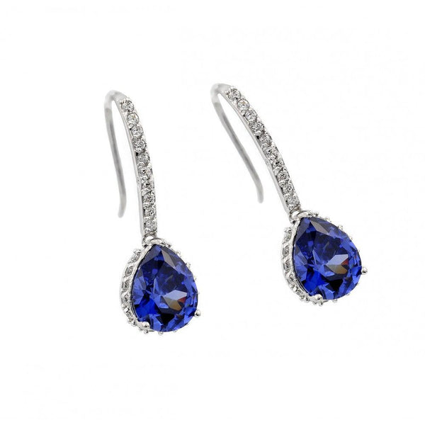 Silver 925 Rhodium Plated Teardrop Channel Purple CZ Hook Earrings