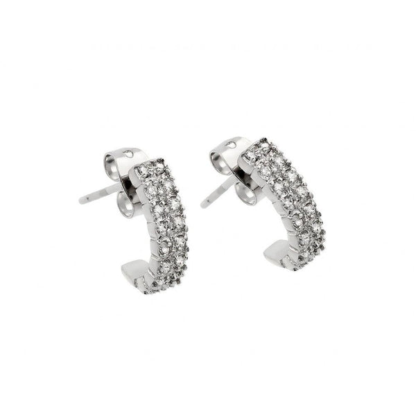 Silver 925 Rhodium Plated Crescent Clear CZ Inlay Semi-huggie hoop Earrings