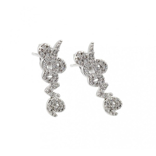 Silver 925 Rhodium Plated Love CZ Inlay Stud Earrings