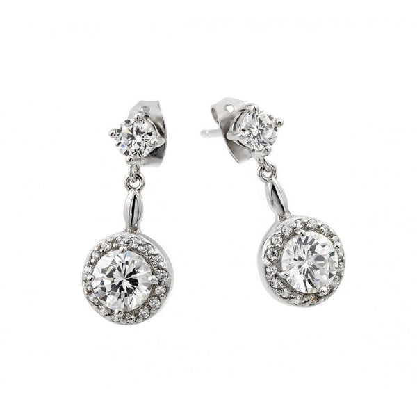 Silver 925 Rhodium Plated Cluster Circle Dangling Earrings
